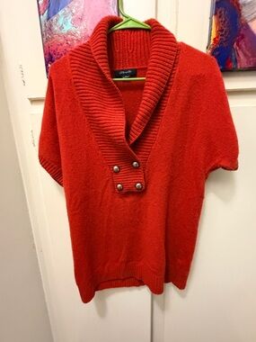 Soft cashmere Red Shawl-Collar Short-Sleeve Sweater